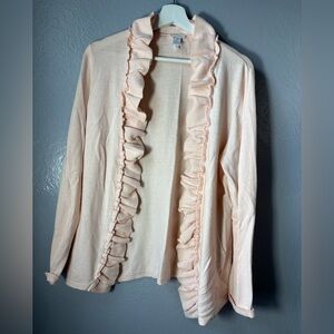 Chicos open Ruffle Cotton Cashmere Duster Cardigan Sweater fine knit top Chico 2